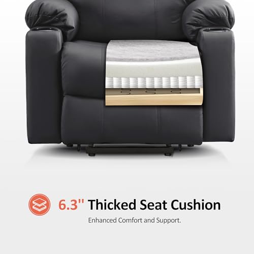 MCombo Power Lift Recliner Chair for Elderly with Heat and Massage, Faux Leather, Black V60394