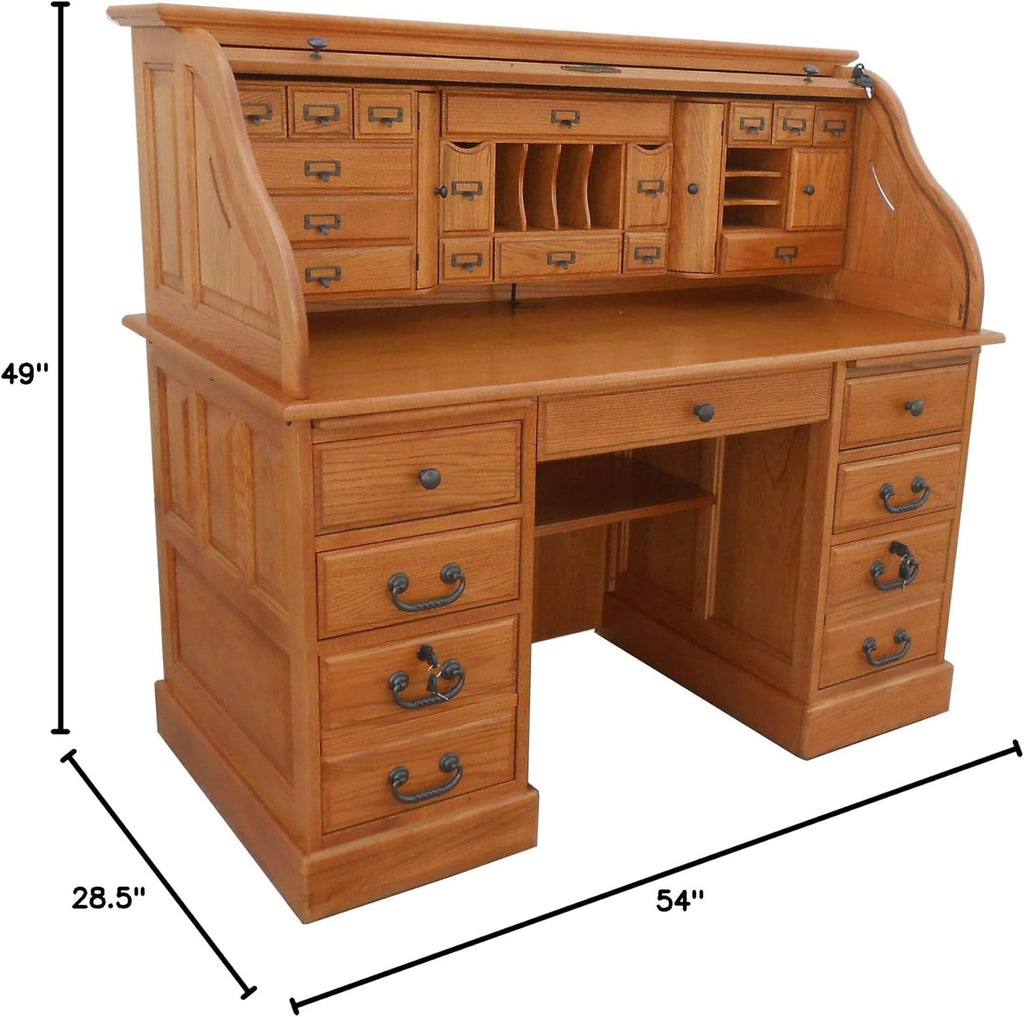 Roll Top Desk Solid Oak Wood 54 inch Executive Desk with Hutch V461817