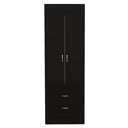 Armoire Wardrobe 2 Doors 1 Drawer with Storage Shelves and Hanging Rod, White F16955