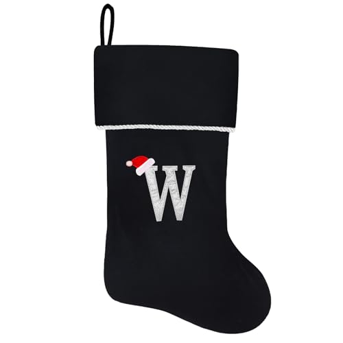 20 Inches Initial Monogram Blue Velvet Christmas Stocking with Gold Trim U394