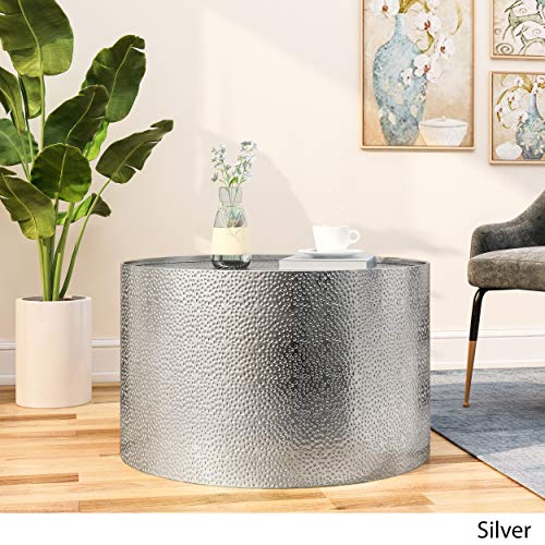 Christopher Knight Home Rache Modern Round Coffee Table and Accent Table with Hammered Iron, Silver G204332