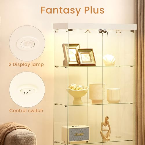 Glass Display Cabinet with LED Lights, Double Doors, Locking, Black U7714