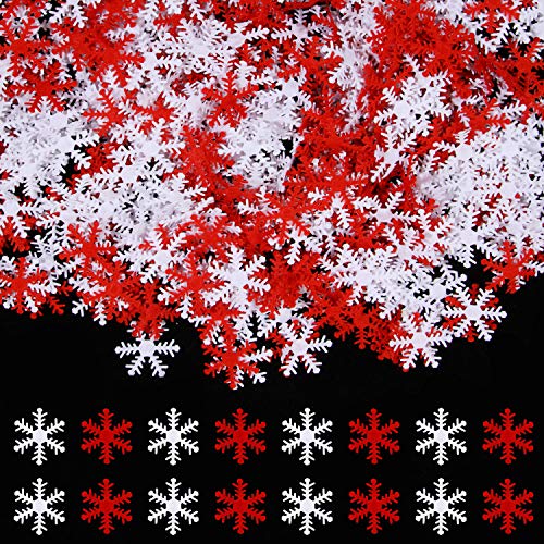 WILLBOND 500 Pieces Christmas Snowflakes Table Confetti Decorations White Red Non-Woven V11176