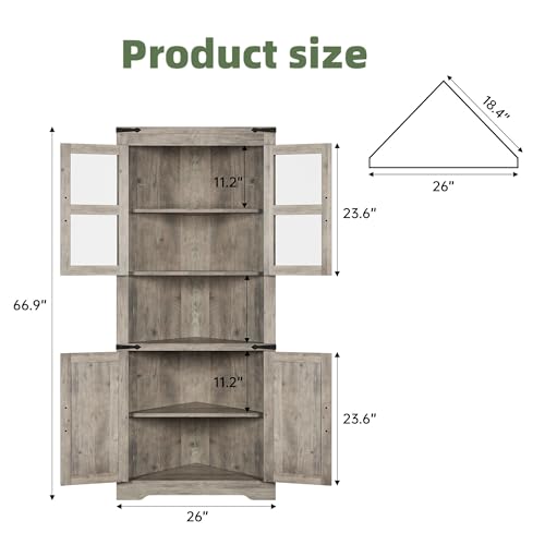 Farmhouse Corner Cabinet with Barn Door and Adjustable Shelves, White J266