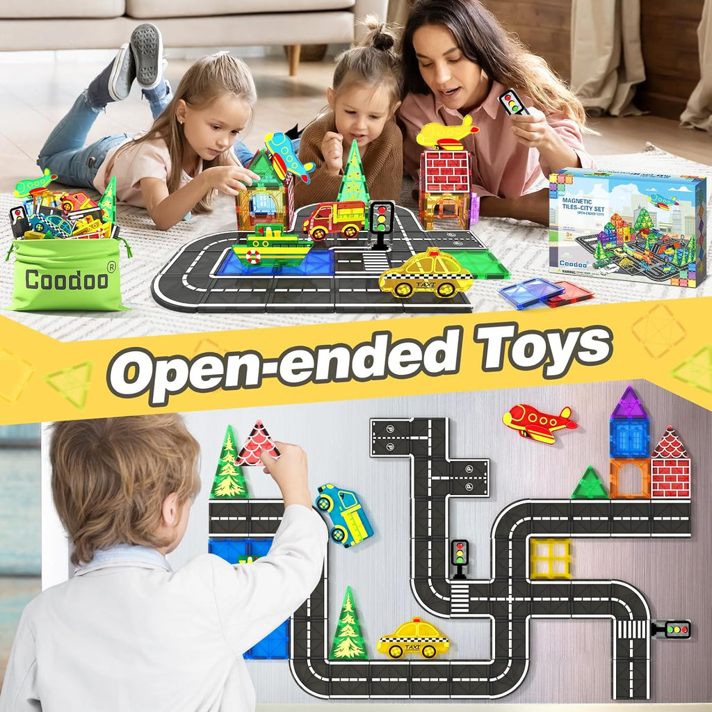 Magnetic Tiles City Road Set Kids Toys Sensory Games for 3 Year Old Boys and Girls E883082