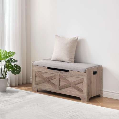 GAOMON Storage Chest with Safety Hinge, Wooden Entryway Bench N377