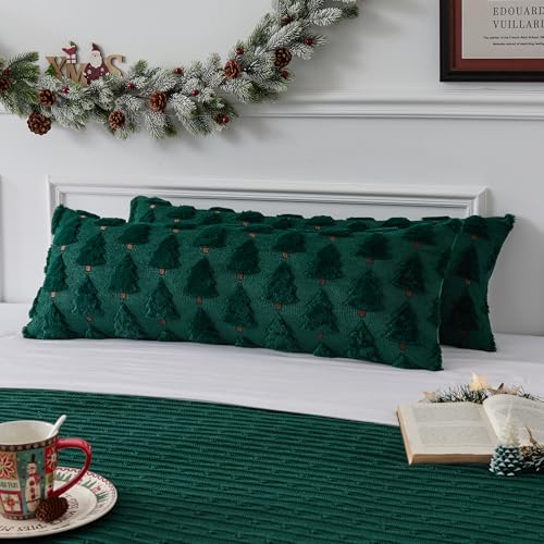 UGASA Star Christmas Decorative Pillow Covers 18x18 Inch Set of 2 Dark Green Q9265