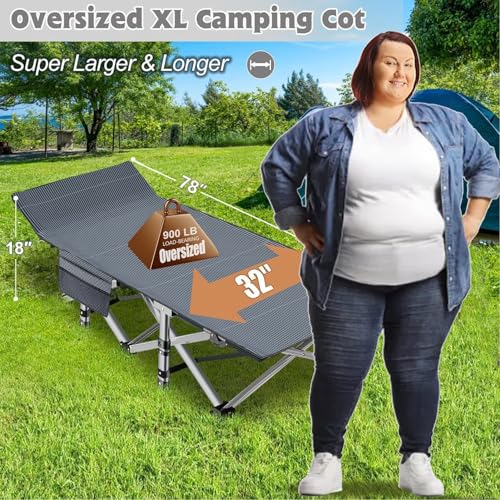 ABORON Oversized Folding Camping Cot for Adults, Double Layer 1200D, with Mat & Carrying Bag S2407