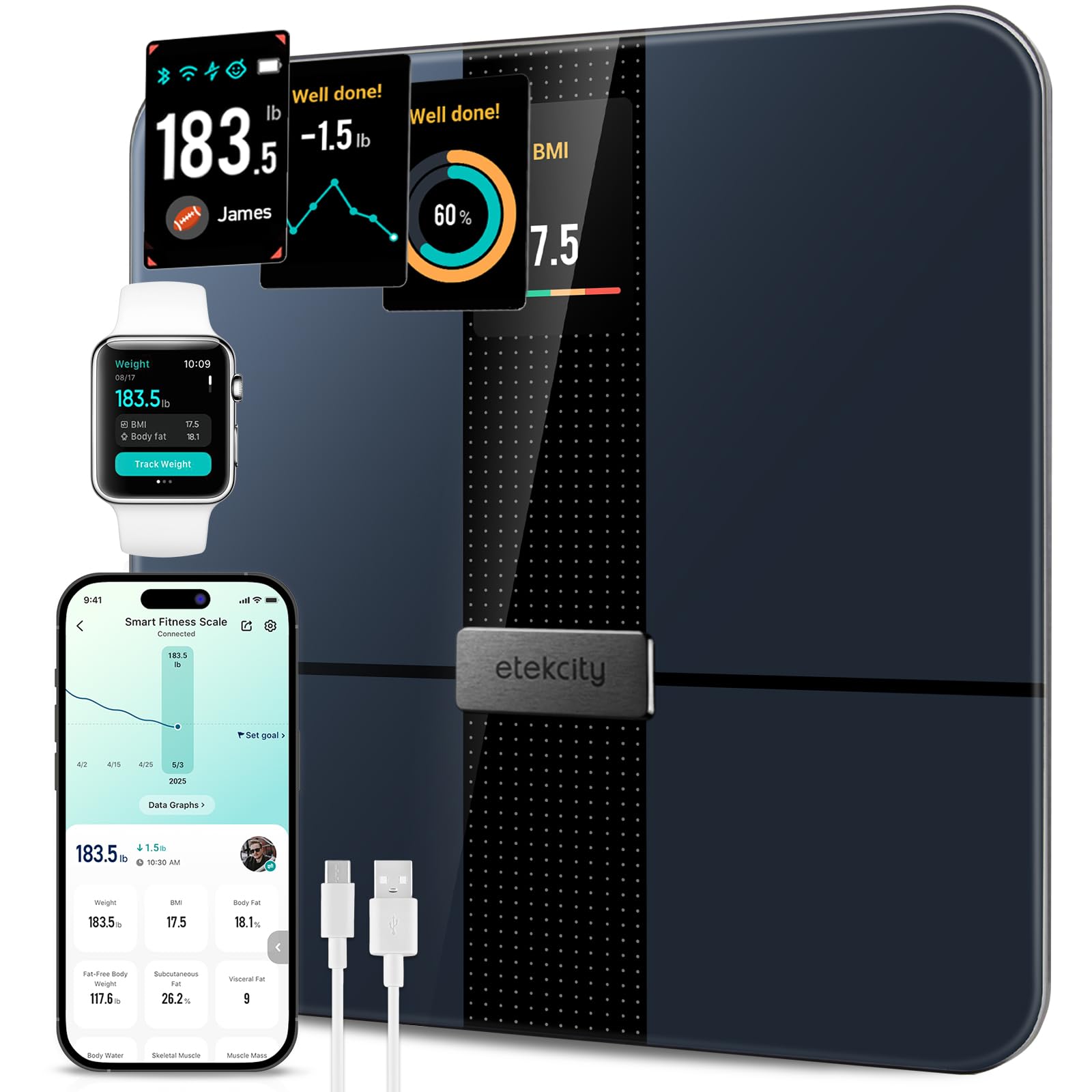 Etekcity Smart Scale for Body Weight and Fat, BMI, FSA Eligible, Black