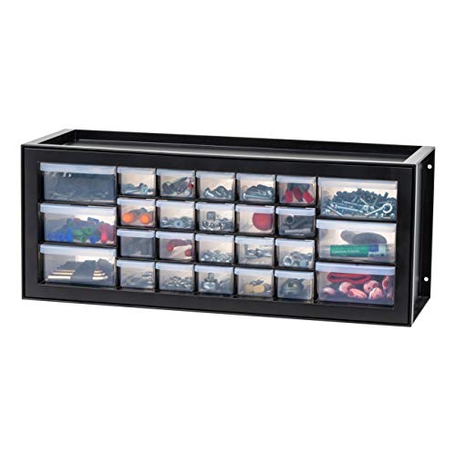 IRIS USA Plastic Drawer Storage Organizer, 24-Drawer Cabinet for Crafts Hardware Tools - Black I685821