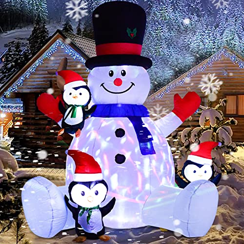 DearHouse 7Ft Lighted Christmas Inflatable Snowman with Three Cute Penguins G929154