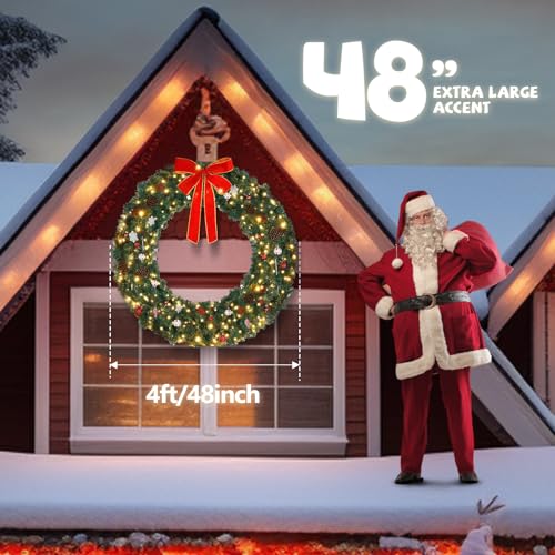 VINGLI 48 Inch Pre-lit Artificial Christmas Wreath with 150 LED Lights T885