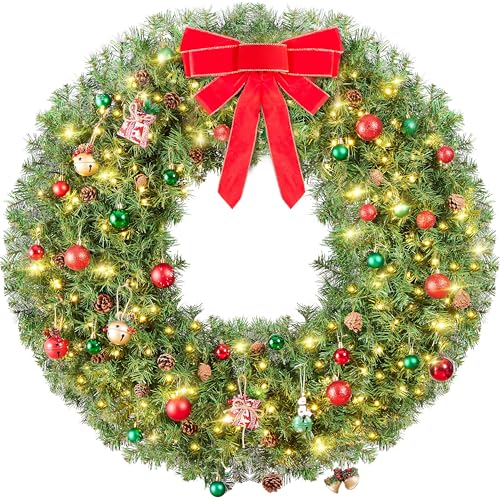 Yaheetech 48in Pre-lit Artificial Christmas Wreath with Red Bow, 200 LED Lights Y257427