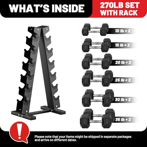 PAPABABE Hex Dumbbell Set with Rack, Rubber Coated, 60-550lb Z952579