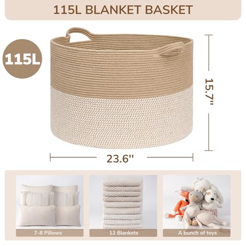INDRESSME Large Cotton Rope Storage Basket with Handles, 90L Grey R37552
