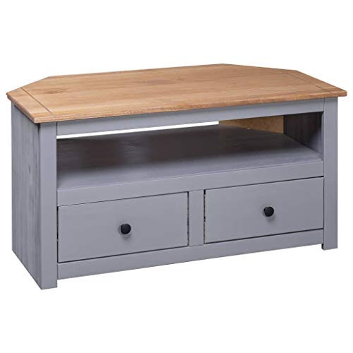 Corner TV Stand Gray Solid Pine with Drawers O2071