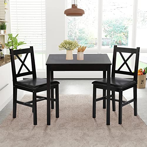 3 Piece Wooden Kitchen Table Set for 2, Brown Y10319