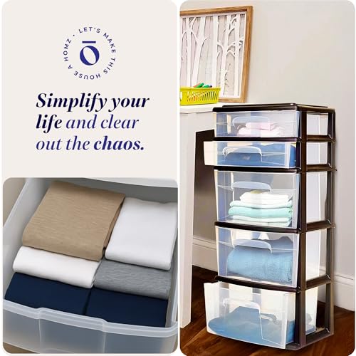 HOMZ Drawer Tower 5-Tier Clear Plastic Storage Organizer Black Frame V824
