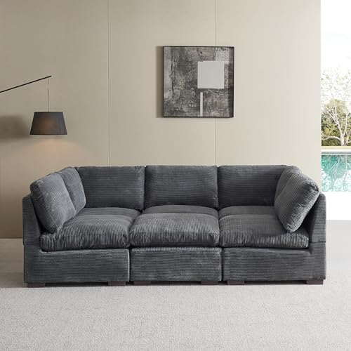 131" Oversized Modular 6 Seaters Cloud Sectional Sofa W/Reversible Chaises, Modern TV Couch L/U Shaped Free Combined Deep Seat Corner Sofa&Couch with Movable Ottoman Coffee Table for Living Room