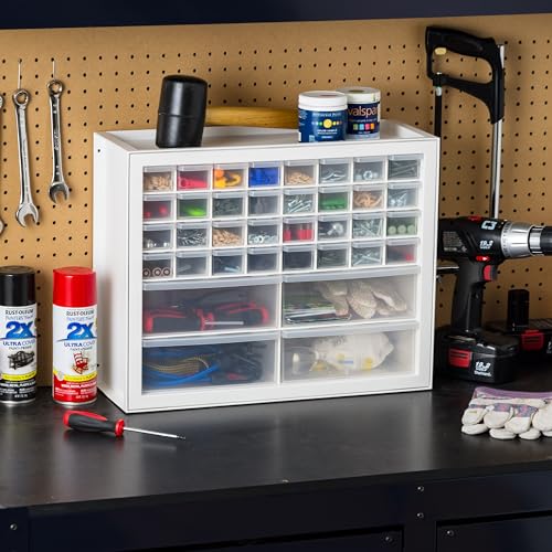 IRIS USA Plastic Drawer Storage Organizer, 24-Drawer Cabinet, White L6685