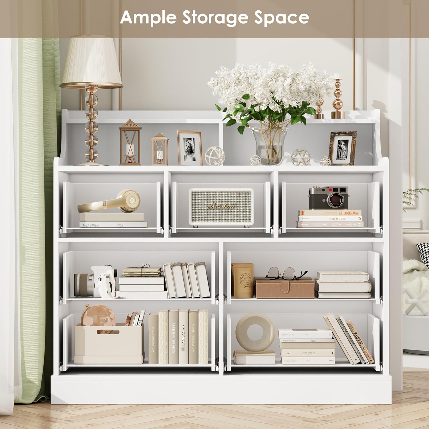 finetones 7 Drawer Dresser with Shelves, White and Gold W3983
