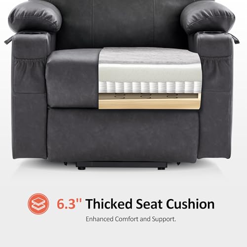 MCombo Power Lift Recliner Chair for Elderly with Heat and Massage, Faux Leather, Black V60394