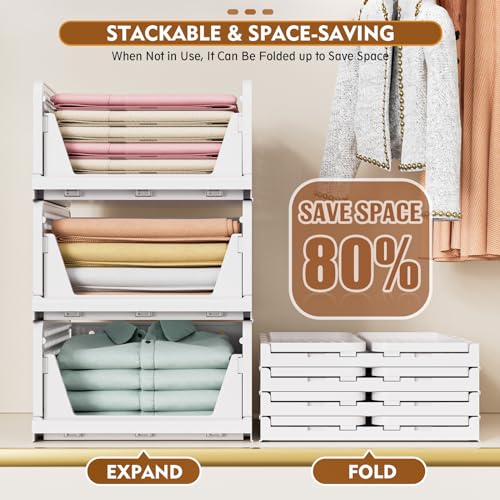 SNSLXH 5 Pack Stackable Closet Storage Basket, Foldable Closet Organizer, White W8950