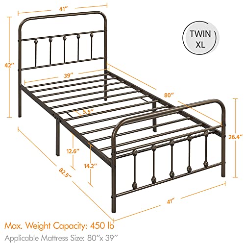 Yaheetech Classic Metal Platform Bed Frame with Victorian Headboard, Full Size Black T81083