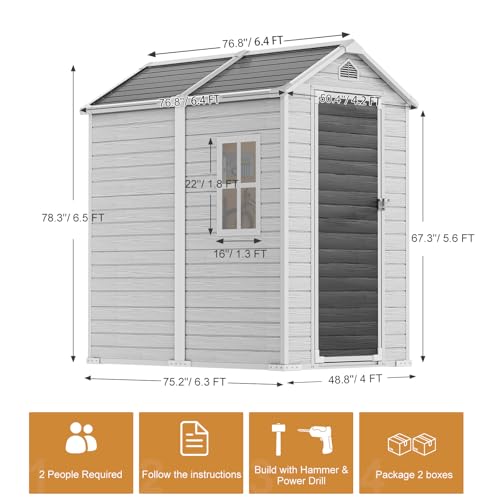 Outdoor Resin Storage Shed with Floor, 5x3 FT, Waterproof, Lockable Door, Gray H391