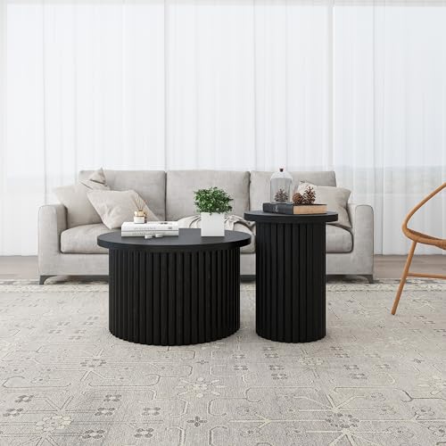 Cloud Shape Coffee Table Set of 2, Wooden Nesting Tables, Black D670