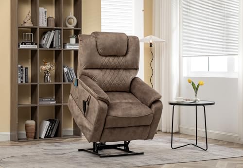 Lift Chair Recliner with Massage and Heat, Heavy Duty for Seniors, Brown V12888