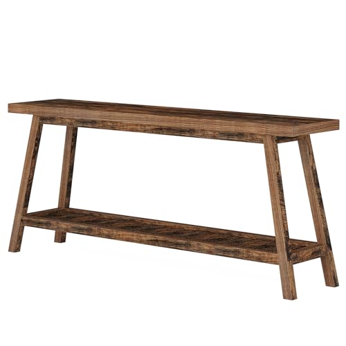 70.9" Extra Long Console Table for Entryway, 2-Tier Narrow Wood Sofa Table, Rustic Brown P32916