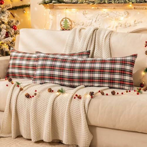 Pack of 2 Christmas Plaid Throw Pillow Covers Green 20x20 Inches U98072