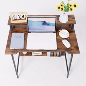 Retro 31.5 Inch Small Computer Desk with Storage for Home Office K389296