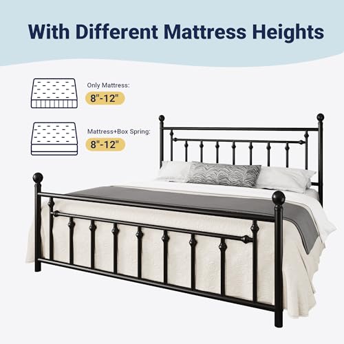 Allewie 14 Inch Full Size Metal Platform Bed Frame with Victorian Headboard, Black E84939