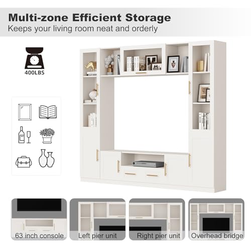 Entertainment Wall Unit, 4-Piece TV Stand with Bookshelves, White O526579