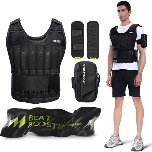 BeatBoost Weighted Vest for Men, Adjustable 20-60lb with Steel Plates F5122