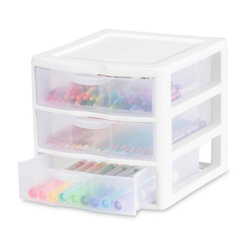 Sterilite ClearView 3-Drawer Cart, Small Plastic Storage Organizer, White H116205