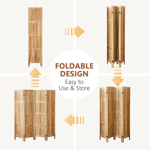 Wood Room Divider 4 Panel, 5.6 FT Tall Folding Privacy Screen, Retro White K4688