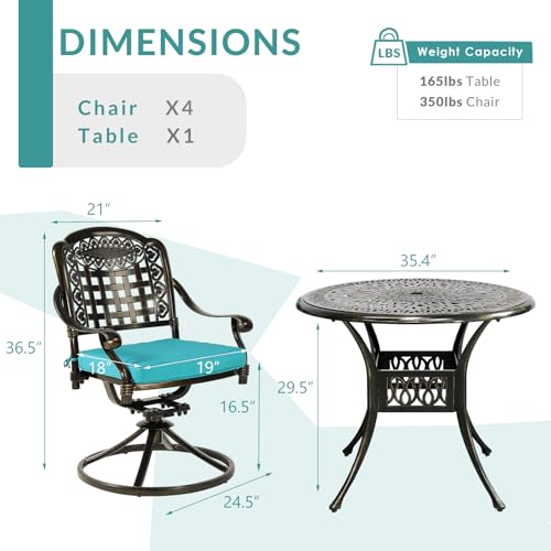 MEETWARM 5-Piece Cast Aluminum Outdoor Patio Dining Set with Swivel Rocker Chairs and Round Table B7011