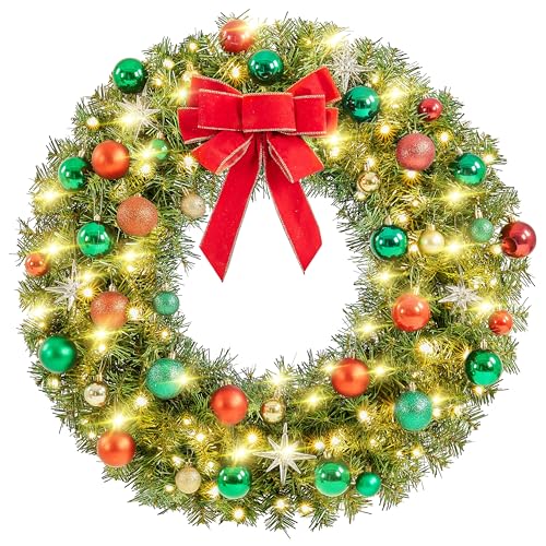 Yaheetech 48in Pre-lit Artificial Christmas Wreath with Red Bow, 200 LED Lights Y257427