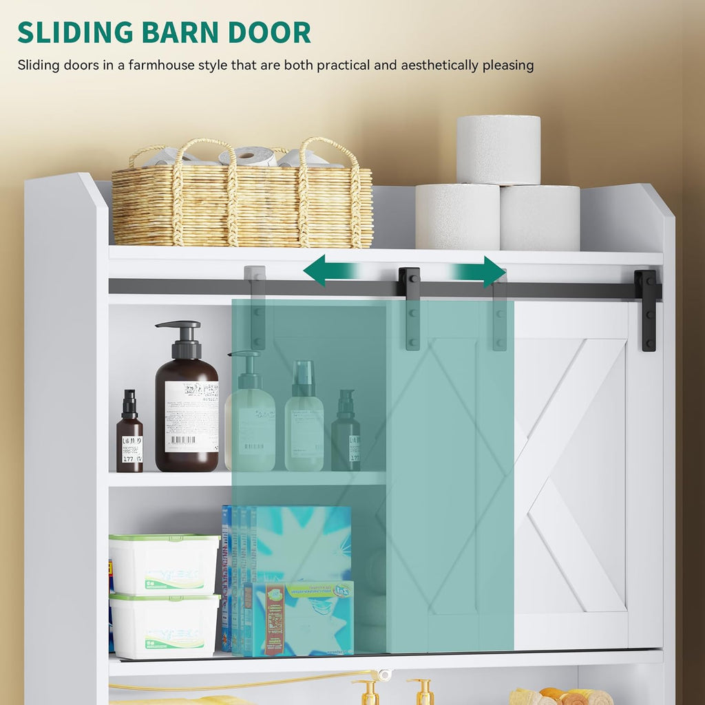 YITAHOME Over The Toilet Storage Cabinet with Sliding Door, White V26130