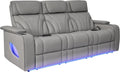 Armen Living Octavia Modern Zero Gravity Power Reclining Heated Massage Sofa, 86" Wide, Silver and Gray Top Grain Leather