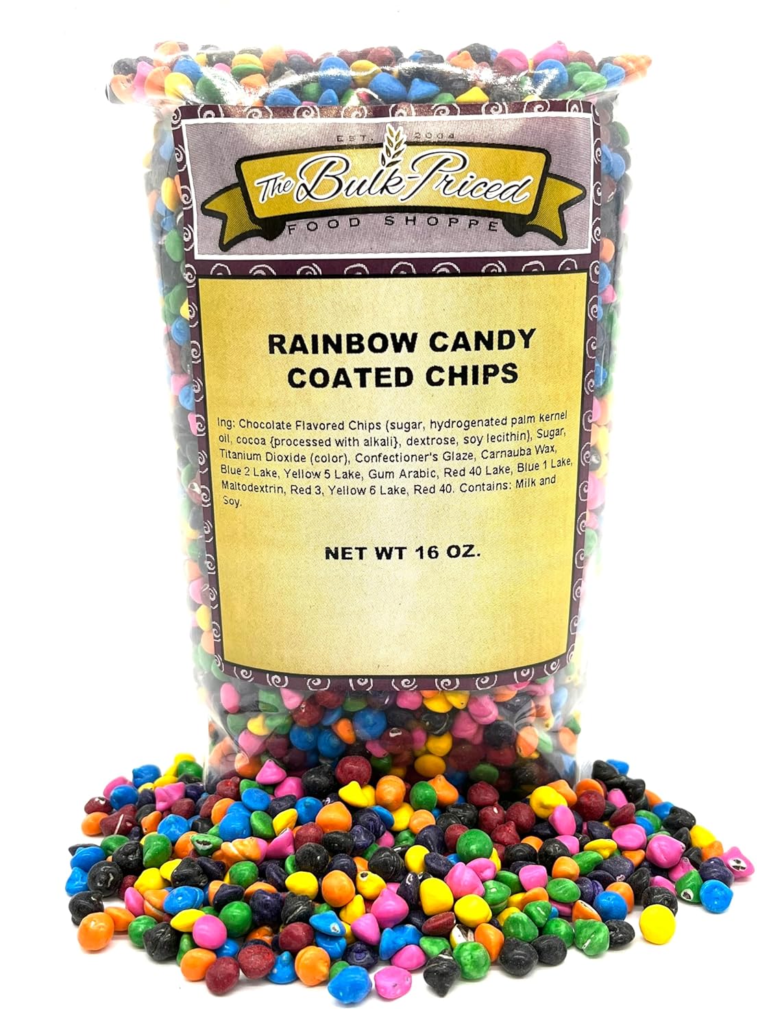 Rainbow Candy Coated Chocolate Chips, 1 lb Resealable Bag P685