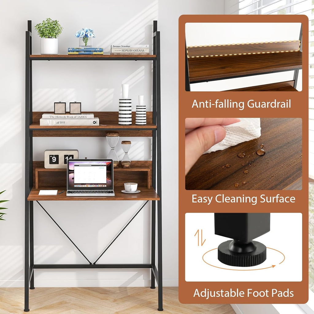 GOFLAME 71" High Ladder Desk with Open Shelves, Brown V699