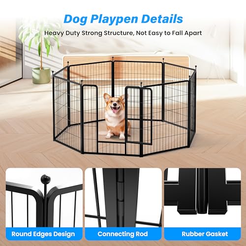 HealSmart Dog Playpen Indoor 32" Height 8 Panels for Small/Medium Dogs, Black J454