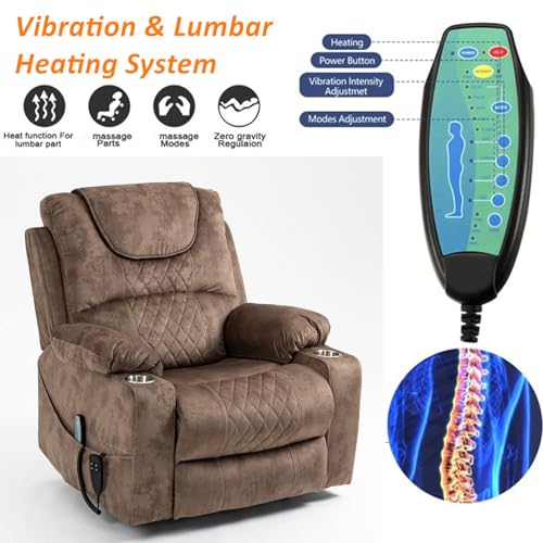Lift Chair Recliner with Massage and Heat, Heavy Duty for Seniors, Brown V12888
