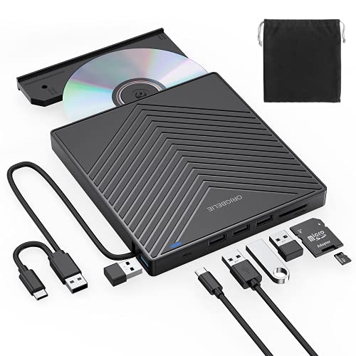 External CD DVD Drive for Laptop, USB 3.0 Type-C, Slim Portable Burner T70166
