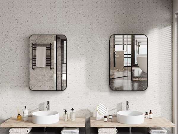 24x16 Inch Black Wall Mounted Bathroom Medicine Cabinet X753