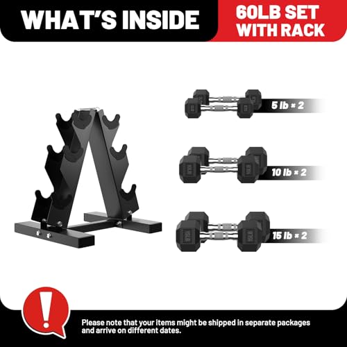 PAPABABE Hex Dumbbell Set with Rack, Rubber Coated, 60-550lb Z952579